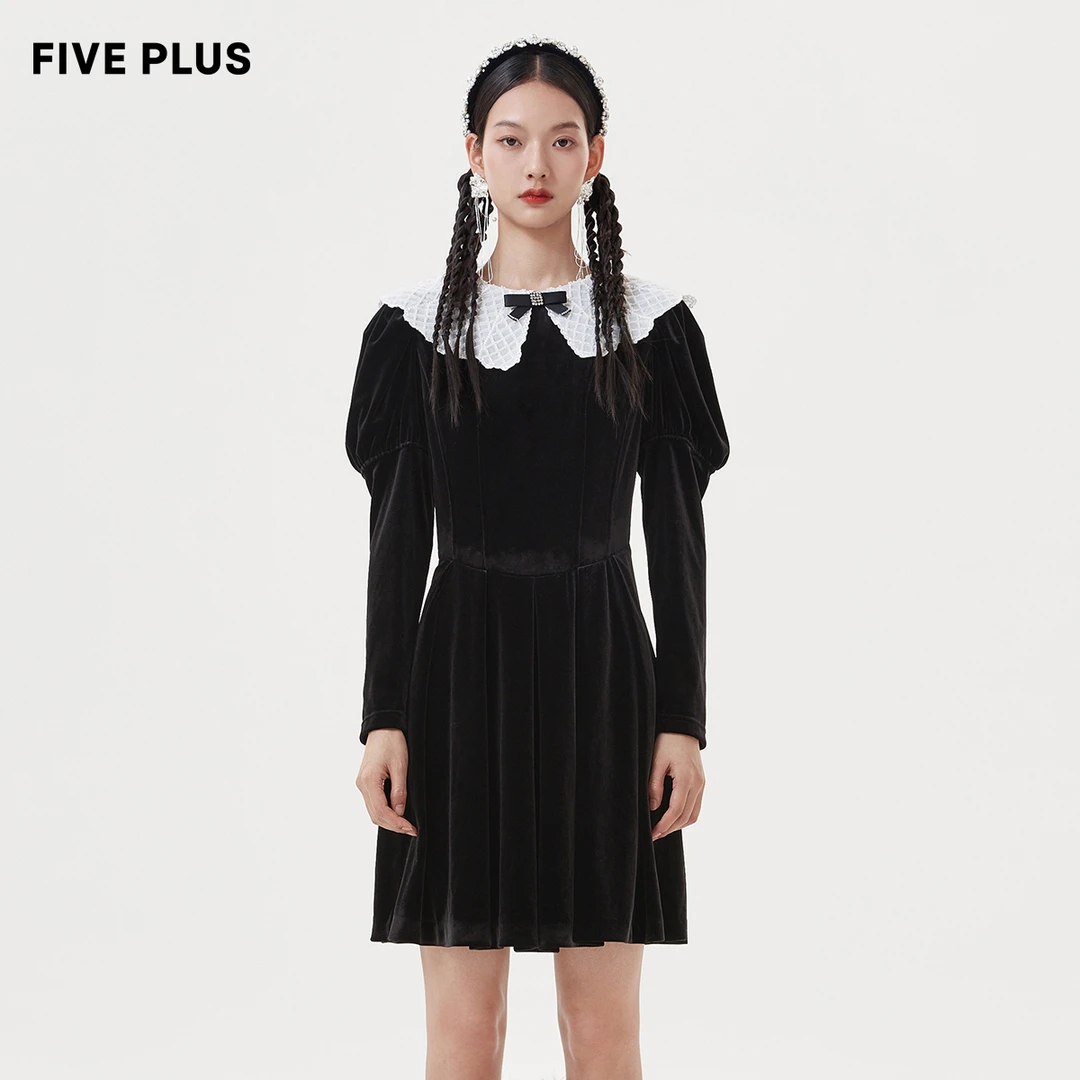 【诗语专属】FIVE PLUS连衣裙复古丝绒娃娃领羊腿袖2WA4083630