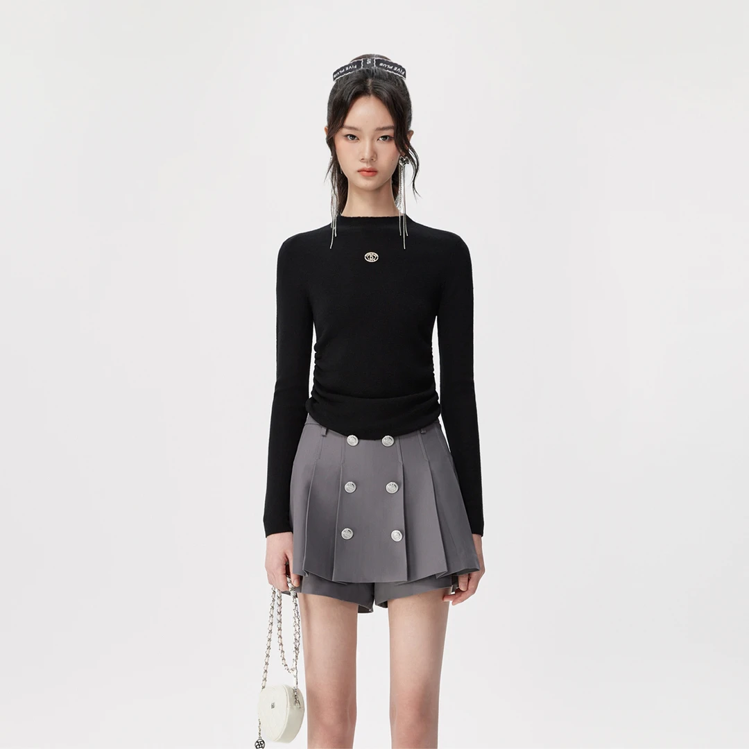 FIVE PLUS早春半高领长袖针织衫女薄荷曼波套头衫打底2TE3033810