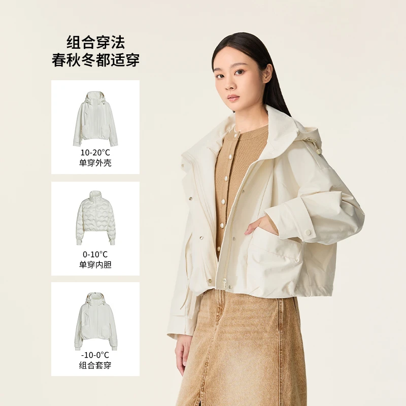 FIVE PLUS冬装连帽羽绒外套女两件套配内胆保暖2LE4333810