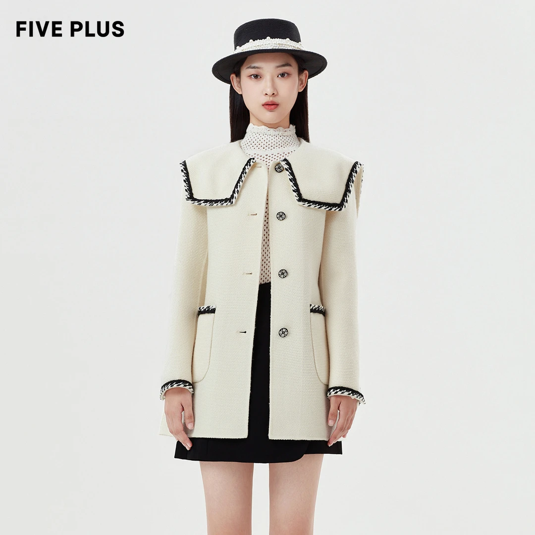 FIVE PLUS时尚气质呢外套女中长法式呢大衣2WA4343120