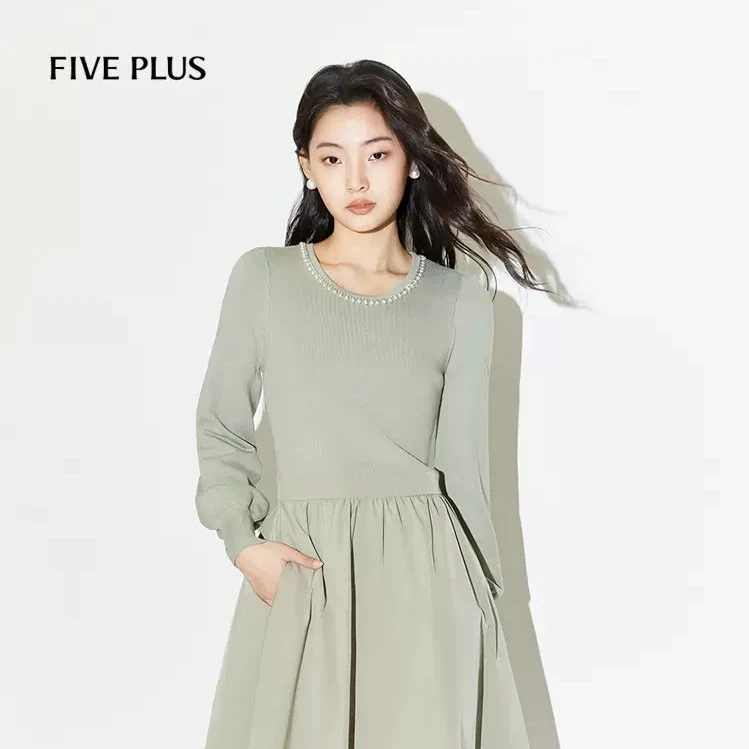 FIVE PLUS气质连衣裙时尚薄荷曼波显瘦休闲高腰拼接2LE1080030