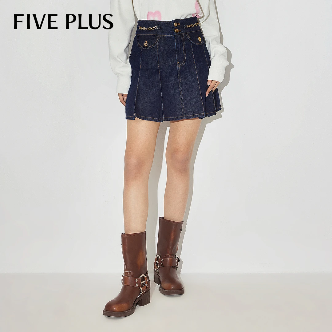 FIVE PLUS春装女装半身裙女短裙设计感百褶休闲半身裙2LN1072150