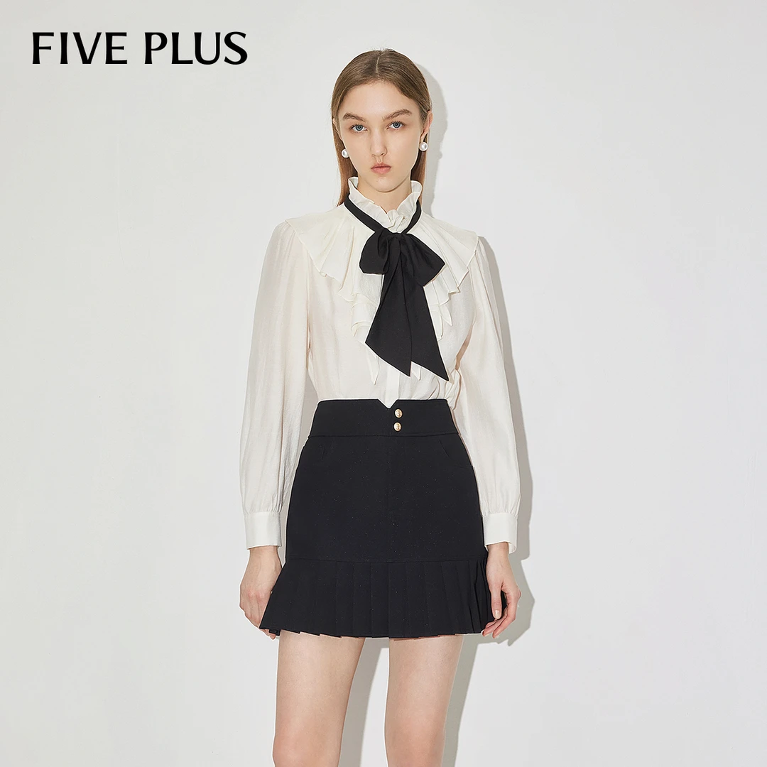 【小云总专享】FIVE PLUS早春衬衫女上衣宽松长袖荷叶边系带薄荷曼