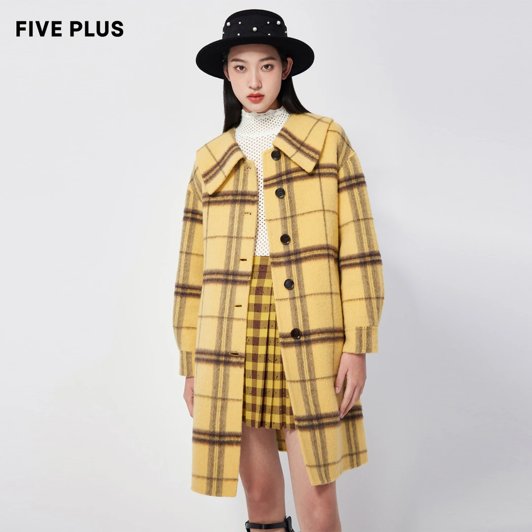 FIVE PLUS冬装外套女绵羊毛大衣双面呢大衣呢子中长款2WN4341100