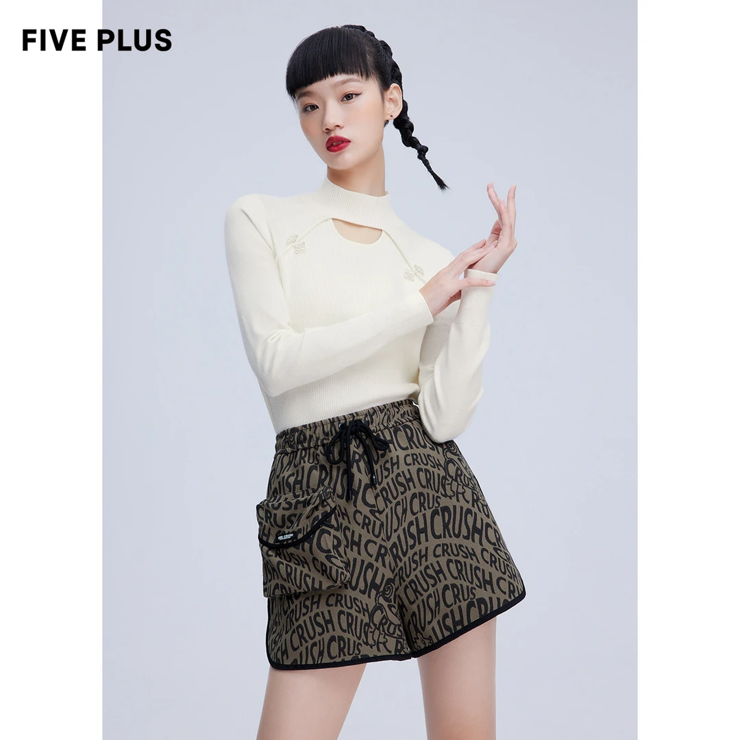 FIVEPLUS薄荷曼波修身显瘦设计感针织衫女修身早春打底2TW3030090