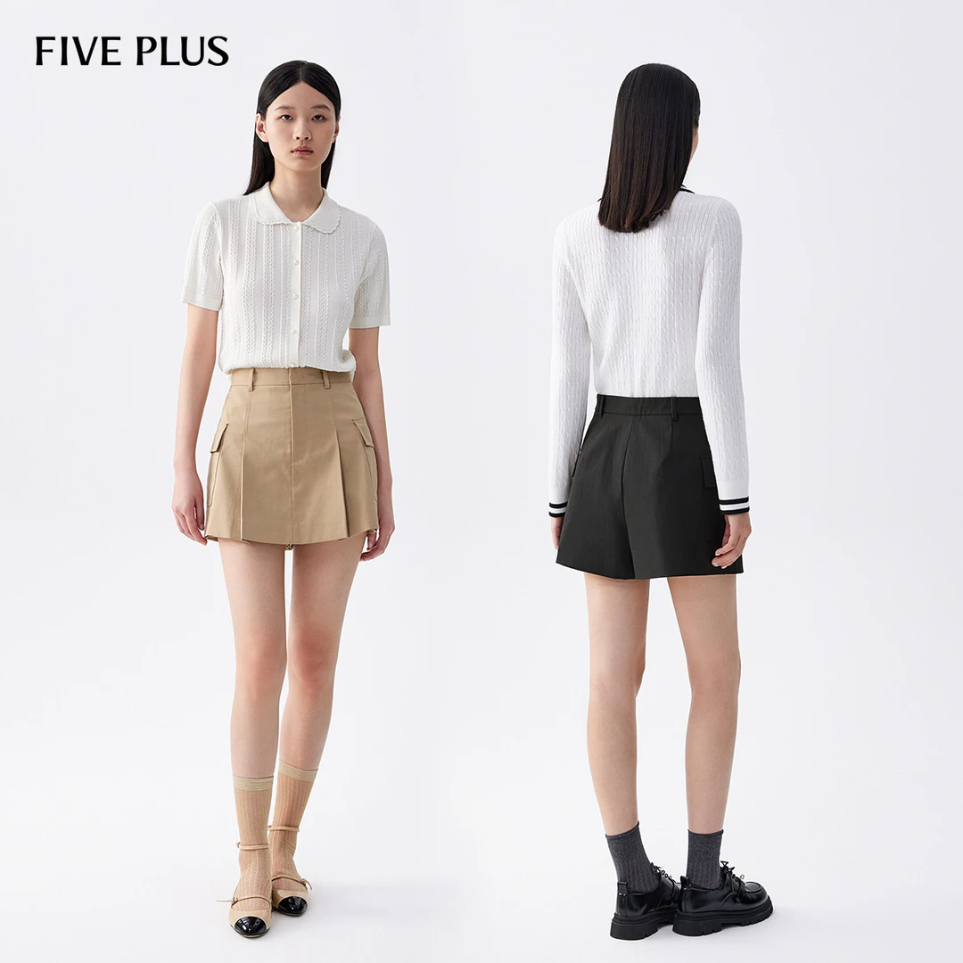 FIVE PLUS短裤女高腰A字阔腿裤子宽松裙裤显瘦气质2LE3060170