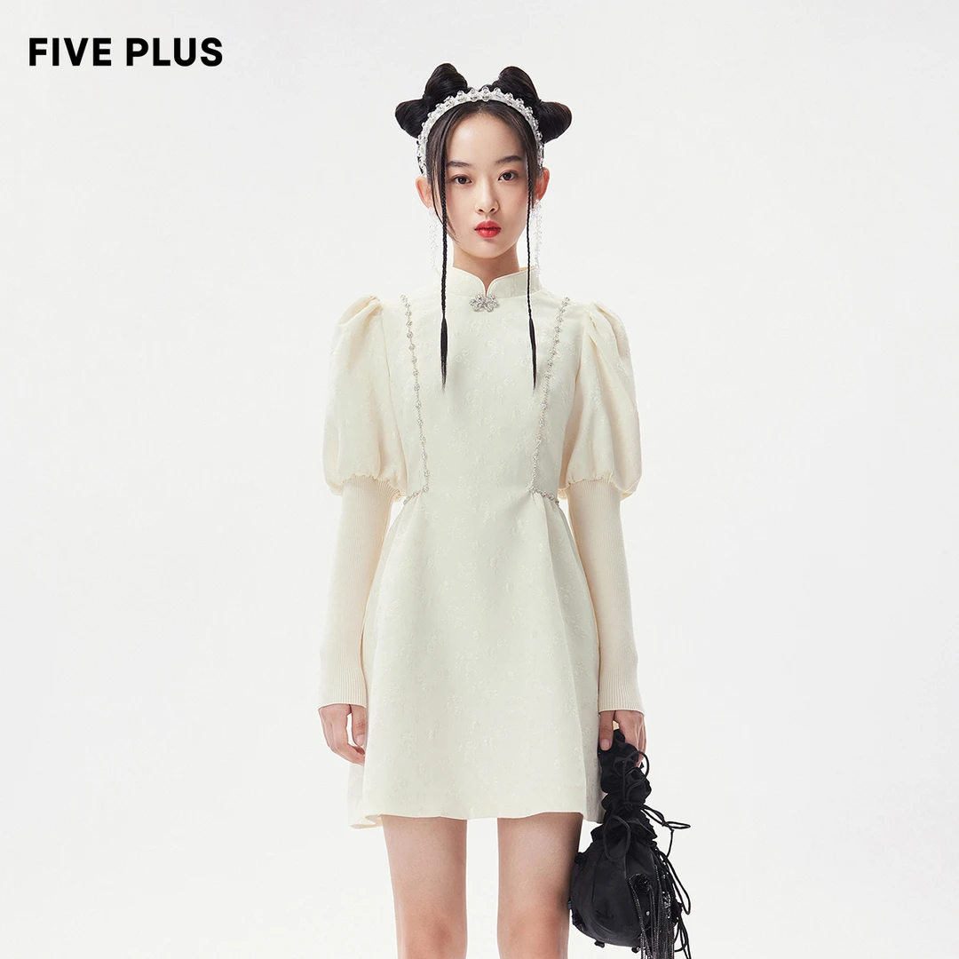 【小云总专享】FIVE PLUS连衣裙女复古羊腿袖裙立领2TN1081310