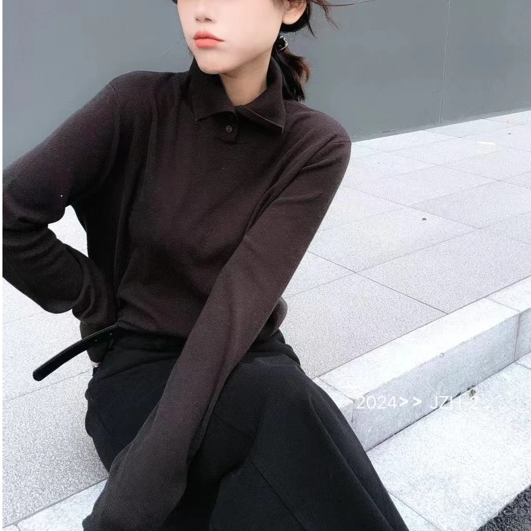 【花姐家】2024年半高领可翻折纽扣多色内搭绵羊毛毛衣