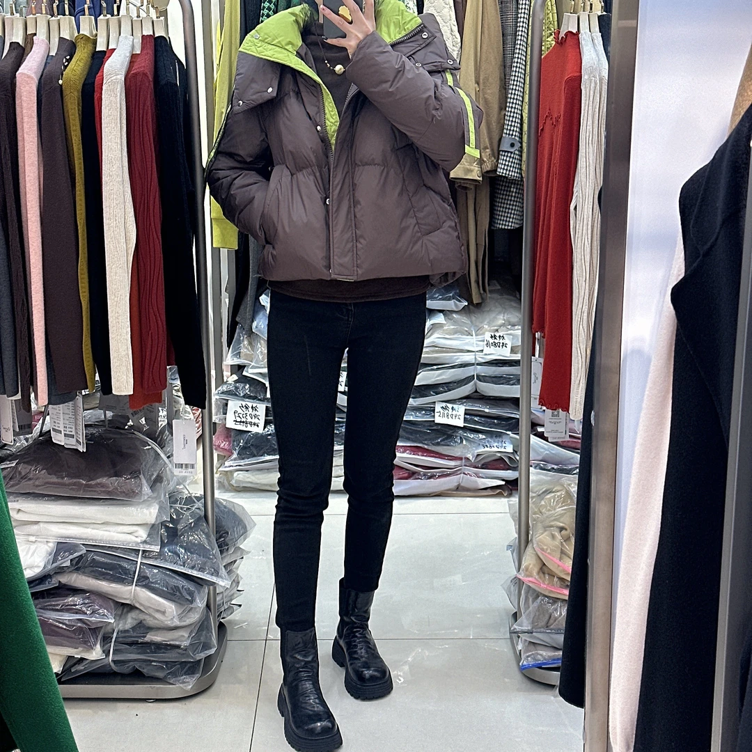 女士短款羽绒服连帽韩版撞色秋冬保暖外套