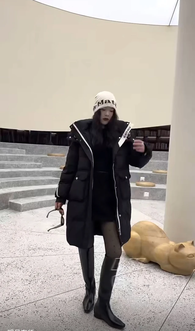 中长款常规长款羽绒服宽松韩版女士百搭加厚冬季黑色时尚女款