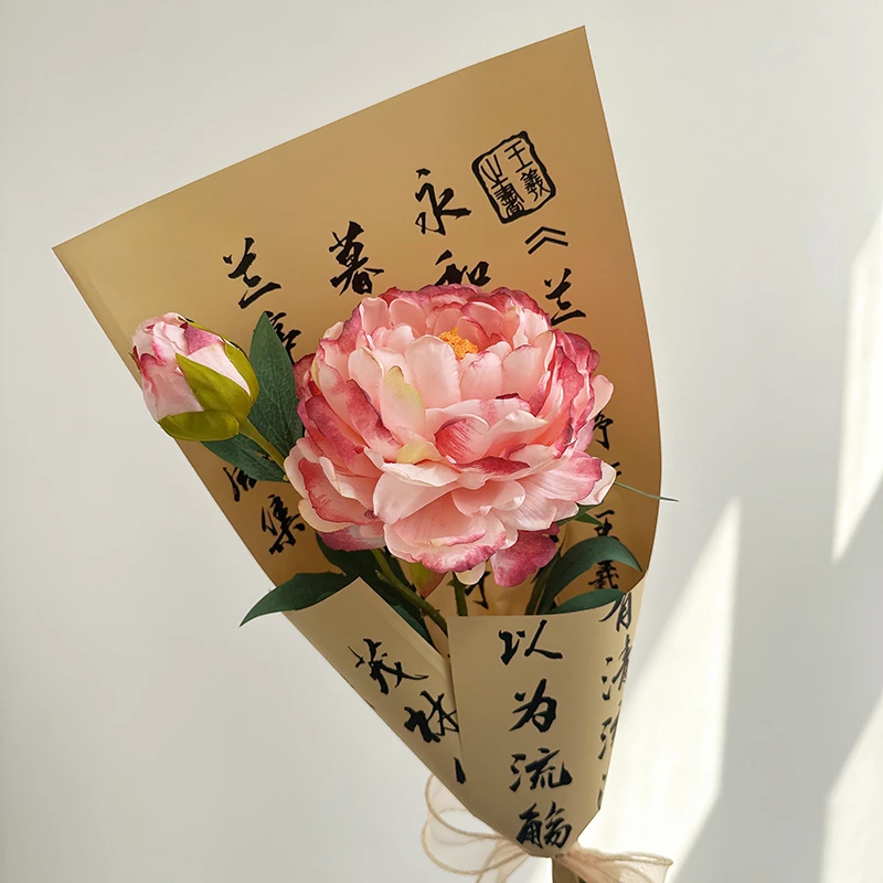 牡丹花束 仿真花大朵焦边假花绢布保湿高端送礼轻奢拍照摄影道具