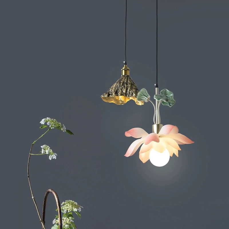 铭博新中式客厅吊灯创意卧室餐厅茶室禅意莲花灯中国风别墅楼梯灯