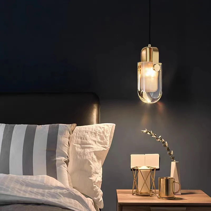 铭博后现代卧室床头吊灯简约创意轻奢个性全铜水晶吊灯吧台餐厅灯