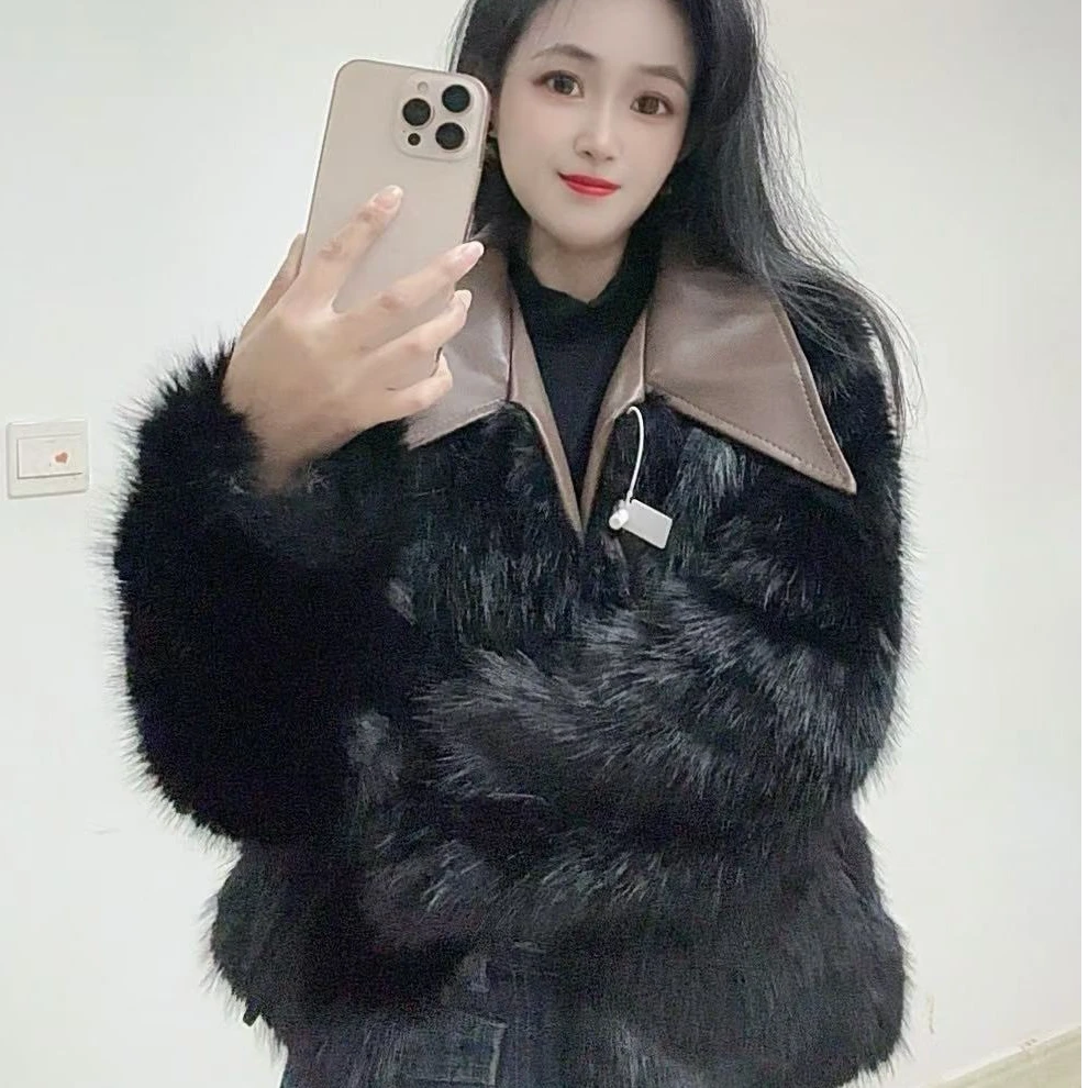 法式富家千金洋气冬季新款外套女2024年防寒保暖仿狐狸毛绒上衣女