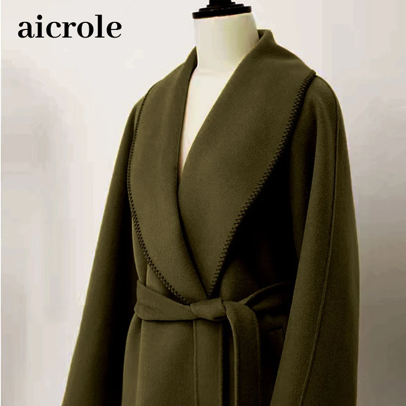 冬季慵懒风轻奢大青果领贝壳刺绣双面羊绒大衣短款外套