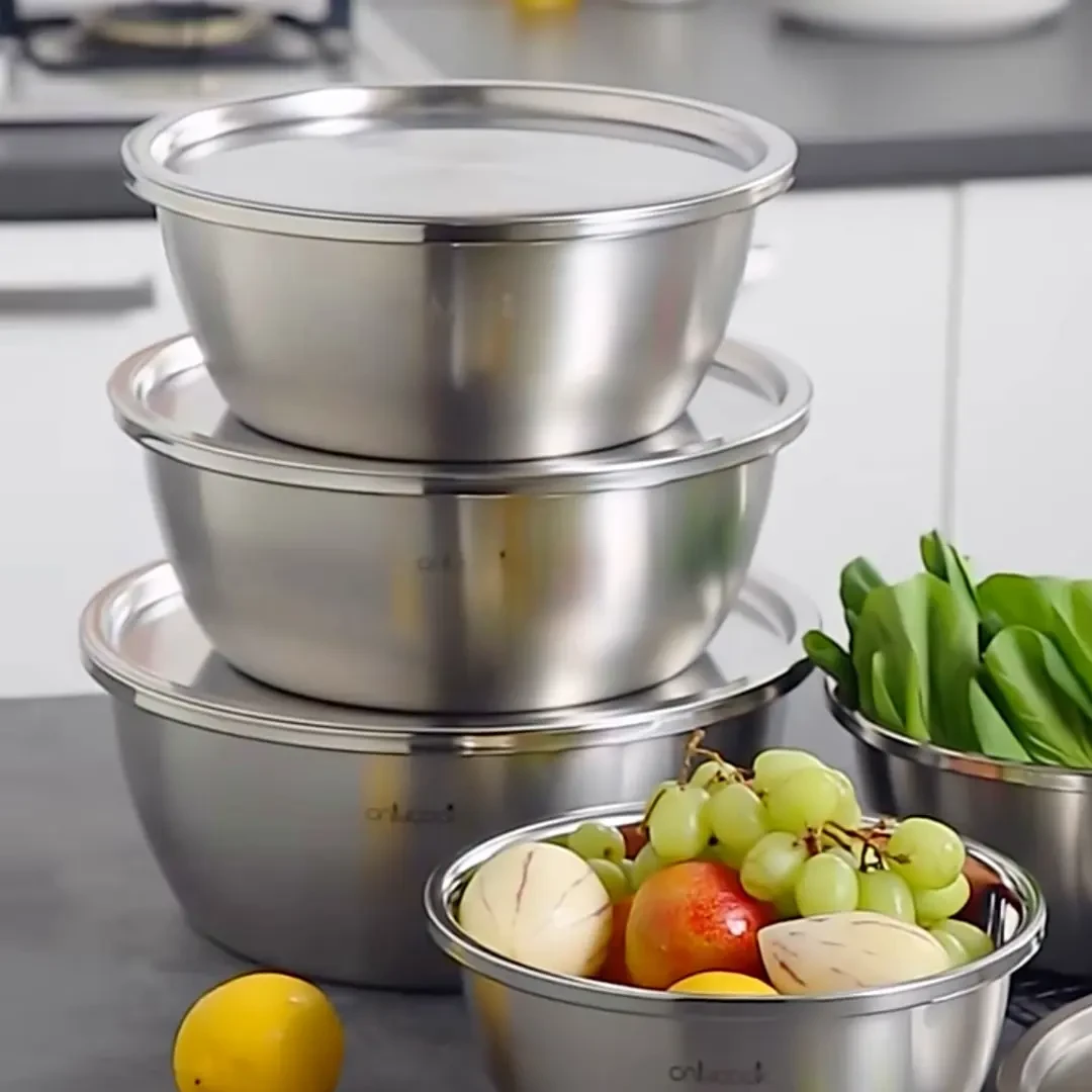 【热卖中】六件套加厚不锈钢盆带盖厨房用汤盆洗菜盆和便捷加深多用
