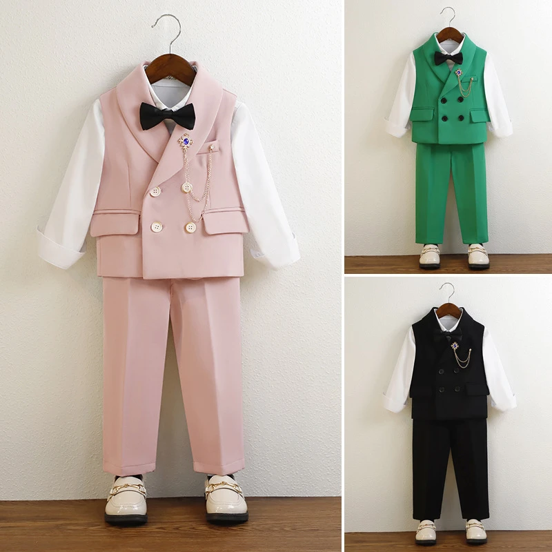 儿童马甲西装套装男宝宝周岁礼服花童钢琴主持人时尚西服春夏新款