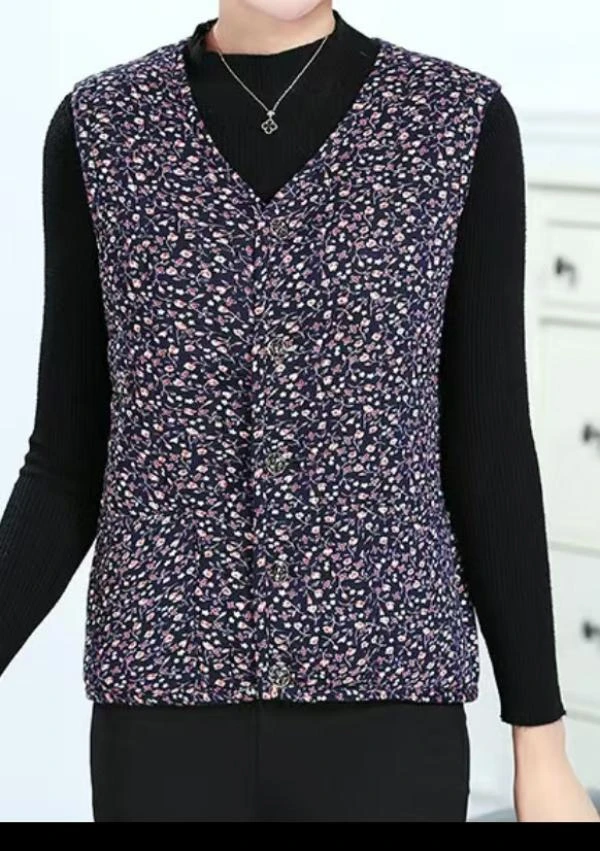 100%羊毛中老年气质妈妈秋冬碎花无袖保暖马甲妈妈装