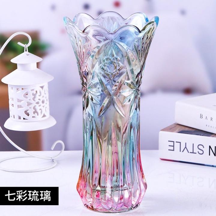 高档彩色玻璃花瓶插花 花瓶摆件客厅 花瓶玻璃水养 干花玻璃花XLB