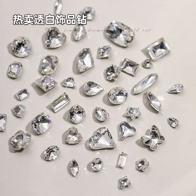 尖底钻美甲饰品超闪透明钻网红爱心肥方水滴白钻混装指甲配饰批发