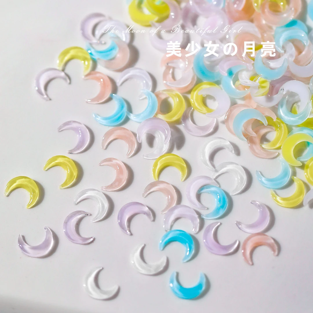 50颗网红美少女冰透月亮美甲饰品水冰月清冷感立体月亮配饰钻批发
