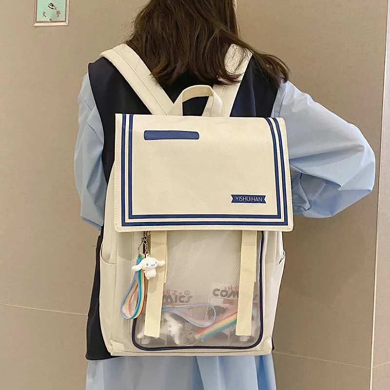 2023新款痛包书包女大学生大容量双肩包日系寸电脑女生透明背包