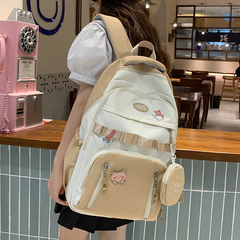 双肩包女大学生大容量日系ins复古百搭学院风旅行背包初中生书包