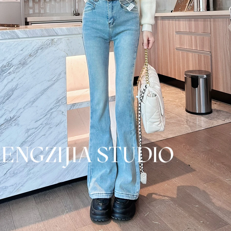 【裴诗婷】橙子·studio 【腰系烙印】KZ0212高腰显瘦微喇牛仔裤