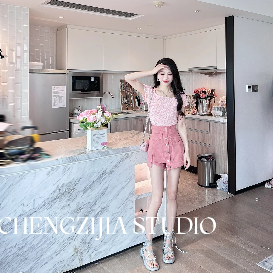 【裴诗婷】橙子·studio 【敲好看】TX0379混色修身百搭T恤