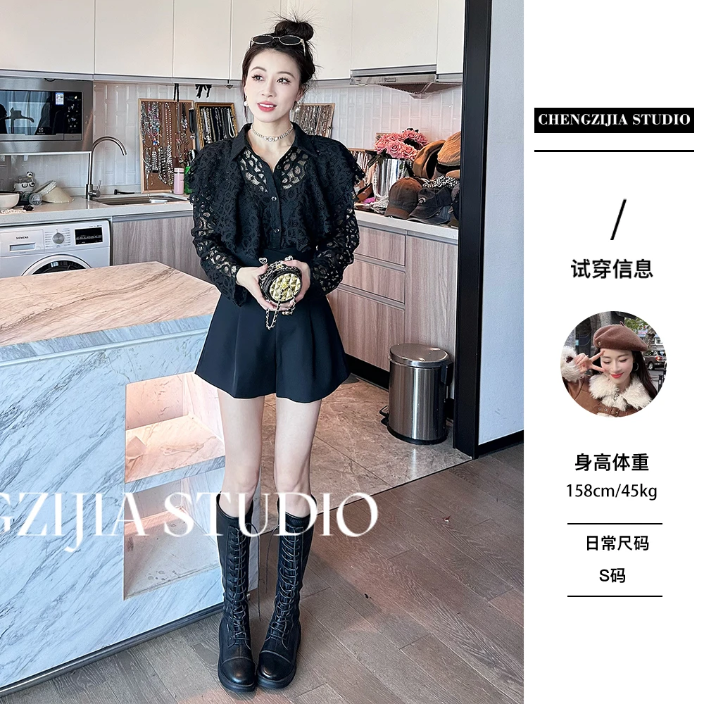 【裴诗婷】CS0458蕾丝镂空斗篷衬衫