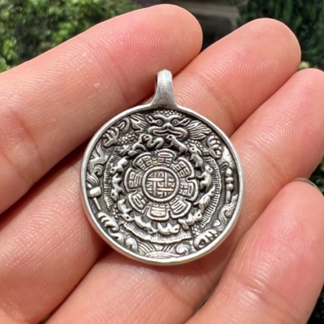 足银银制品 九宫八卦牌挂件 模版清晰 手工制作双面 雕刻 藏传