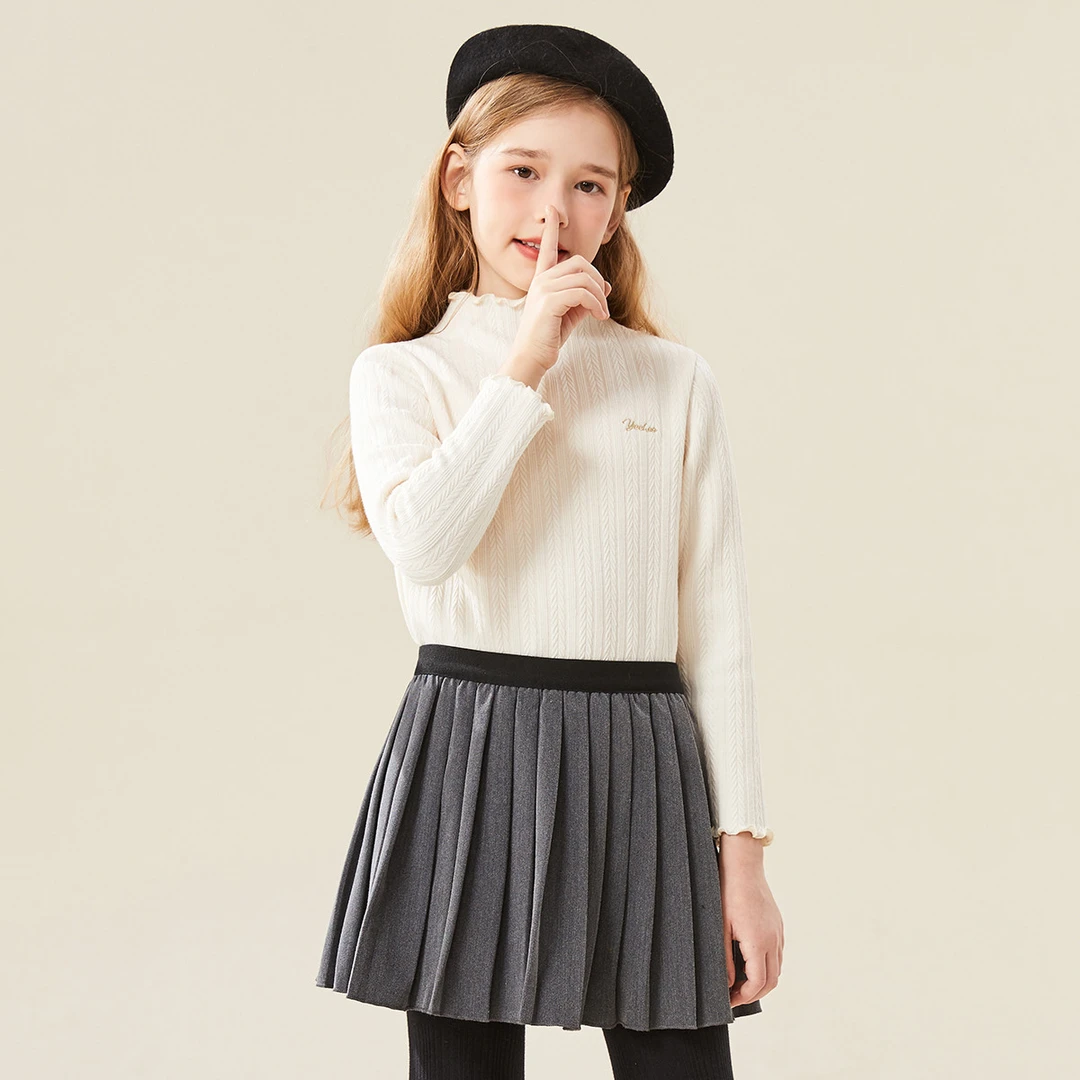 英氏女童打底衫秋季新款儿童加绒加厚半高领长袖秋冬圆领中大童