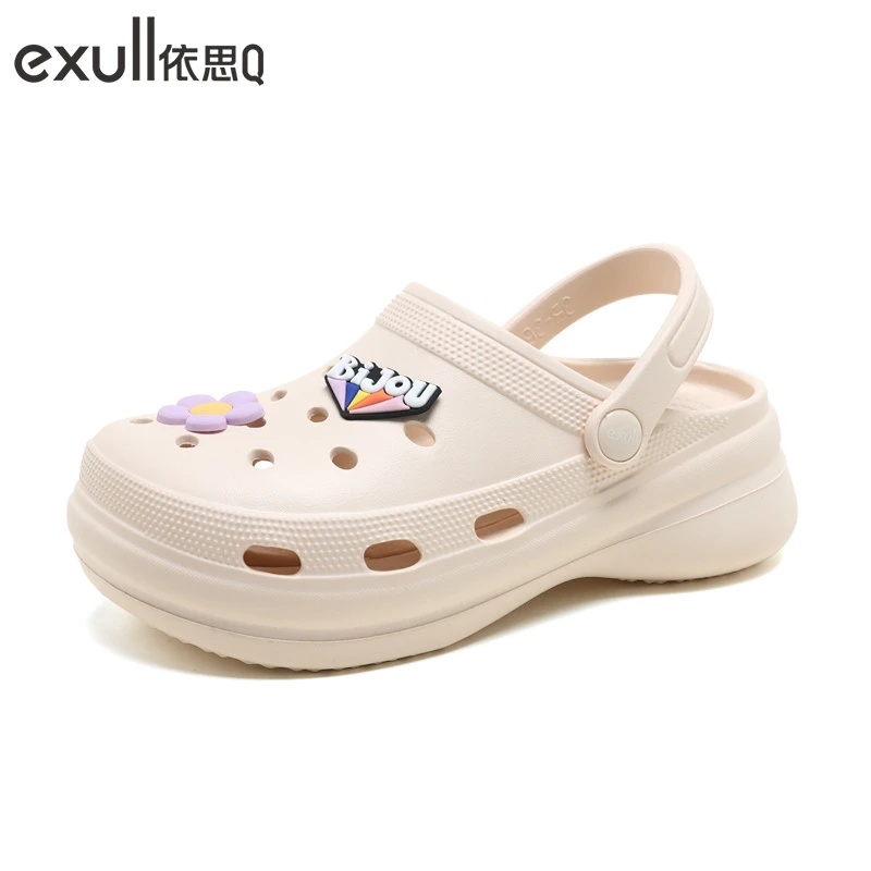 exull/依思Q软底女夏季外穿新款增高防滑厚底包头网红沙滩鞋