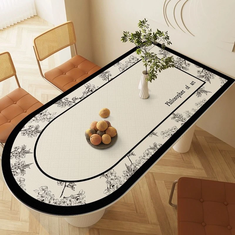 岛台桌垫奶油风半圆弧形防水防油免洗防烫桌布法式高级感椭圆台布