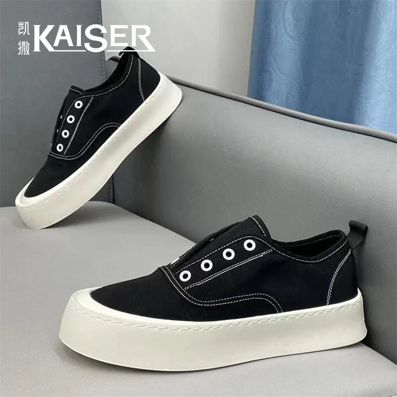 KAISER/凯撒男鞋秋季耐磨一脚蹬帆布鞋运动休闲小白板鞋厚底潮鞋