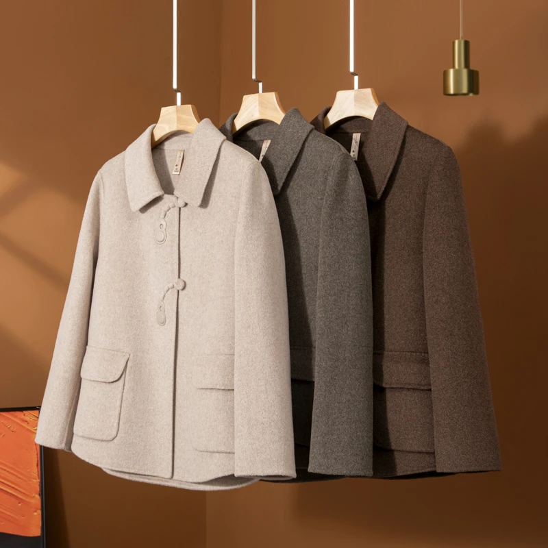 秋冬新款高端时尚澳毛双面呢大衣女气质短款小个子羊毛呢大衣外套