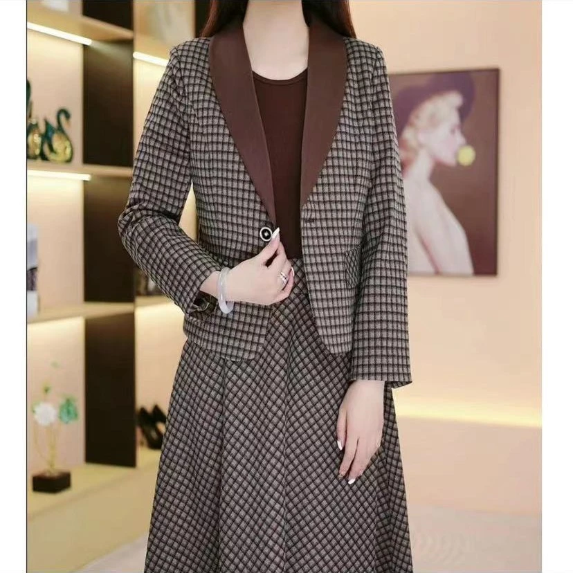 今年流行格子两件套连衣裙女2023春秋新款妈妈气质春秋套装裙子