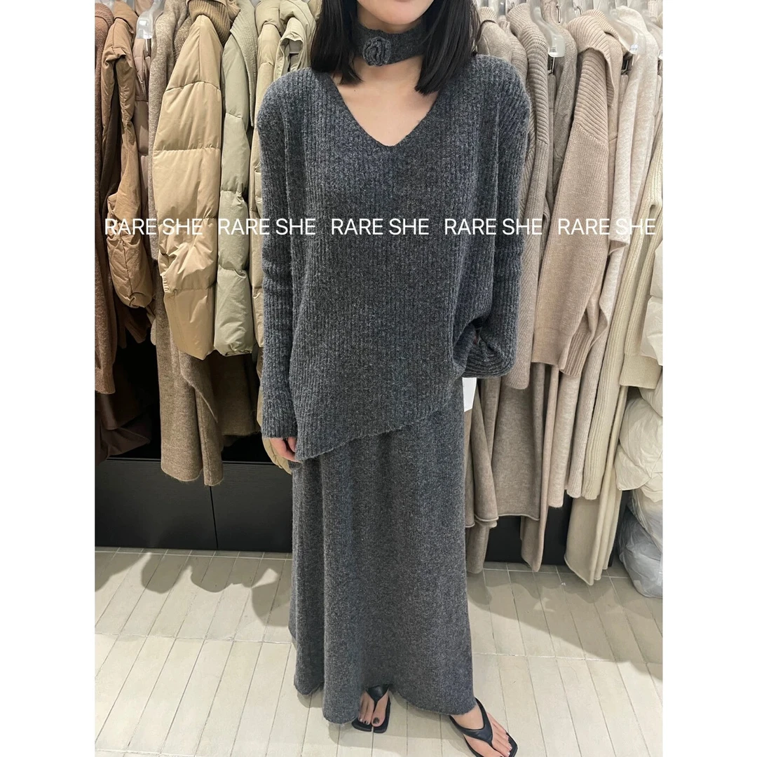 冬上新！气质毛衣➕半身裙套装（配围脖）时尚针织