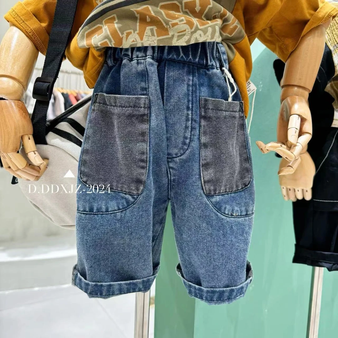 【六一.专场】达不溜家夏季上新 韩系男女童深色拼色七分牛仔裤6070