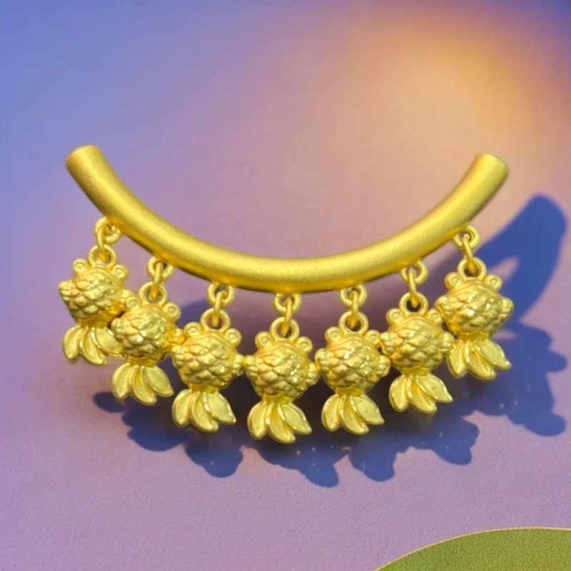 足金【硬足金锦鲤弯管】手工精美项坠时尚素款真金足金手工复古精致