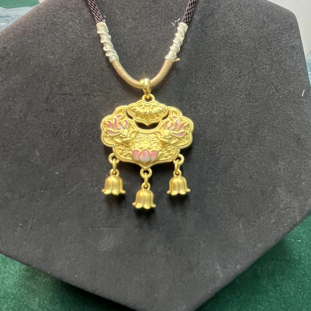 足金【硬金粉珐琅彩铃兰花锦鲤锁】冬日好礼足金锁精致素款编绳宝宝