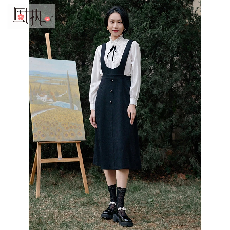 固执春季新款复古学院背带中长款半身裙00031BQ07775连衣裙