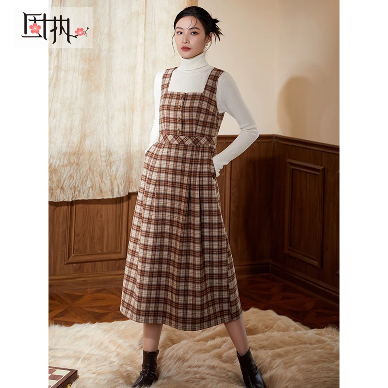【丽公主】固执学院风无袖背心收腰显瘦格子连衣裙8502