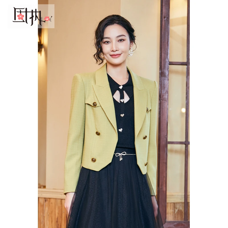 固执秋季新款小香风学院风长袖短款西装短外套女装40333DT08641