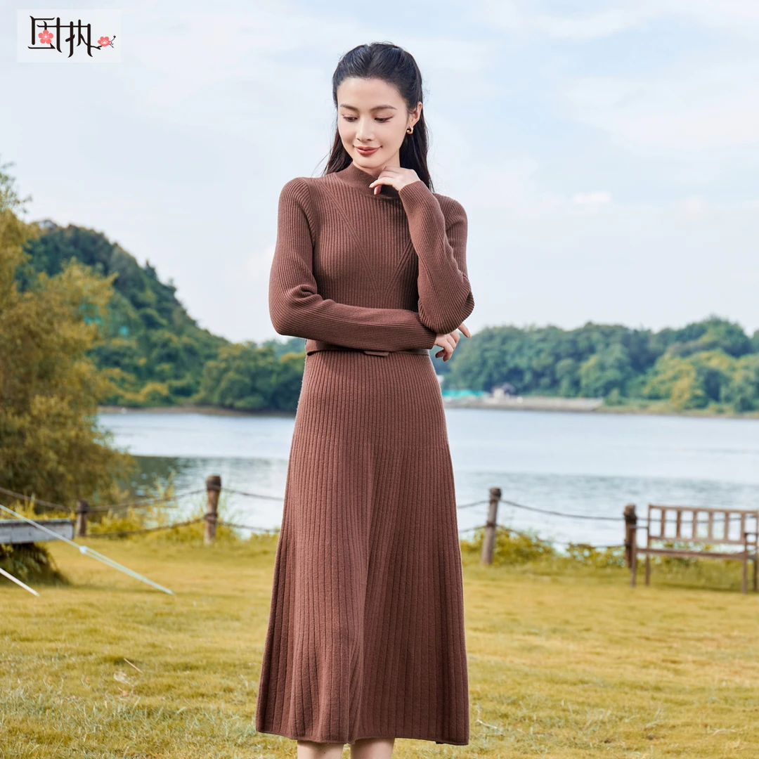 【芊芊专属】固执学院风套头针织长袖腰带中长连衣裙92133LQ08629