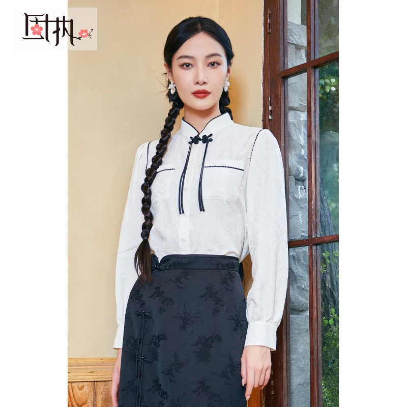 固执秋季新款中式长袖立领衬衫女装10833CS08470