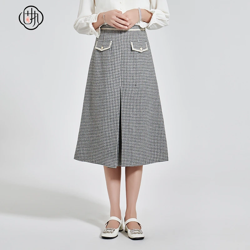 固执秋冬款复古百搭高腰格子a字裙中长半身裙32804BQ05947显瘦