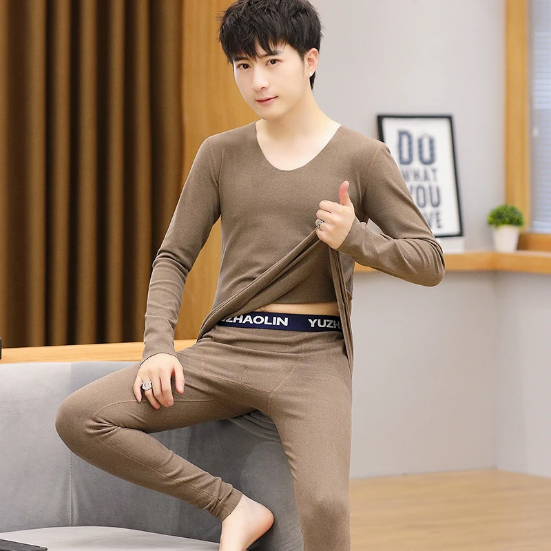 德绒保暖内衣套装男士双面绒秋衣秋裤男青少年学生防寒保暖套装潮