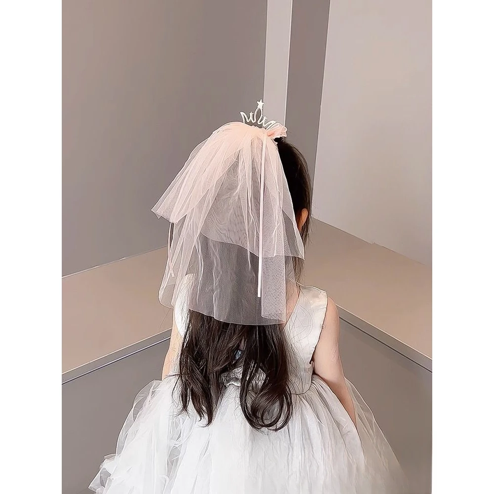 发卡生日头饰女孩头纱皇冠品质推荐公主发夹发饰带纱可爱发饰顶夹