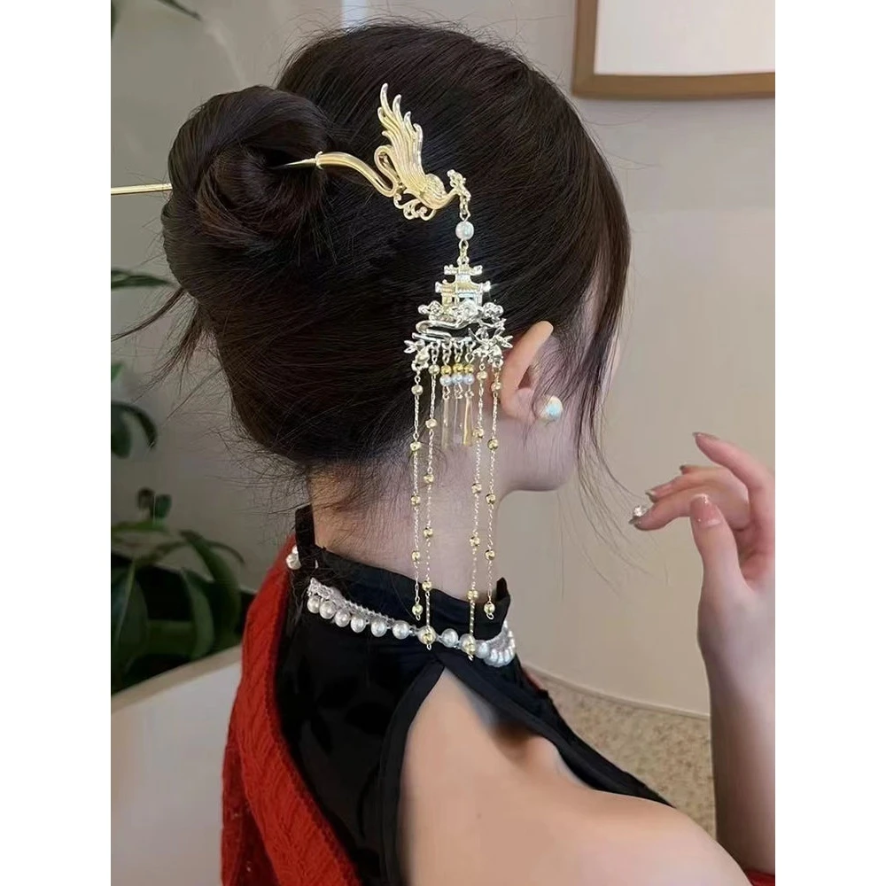 中式国风凤凰流苏发簪高级感簪子古风步摇汉服旗袍发钗盘发发饰女